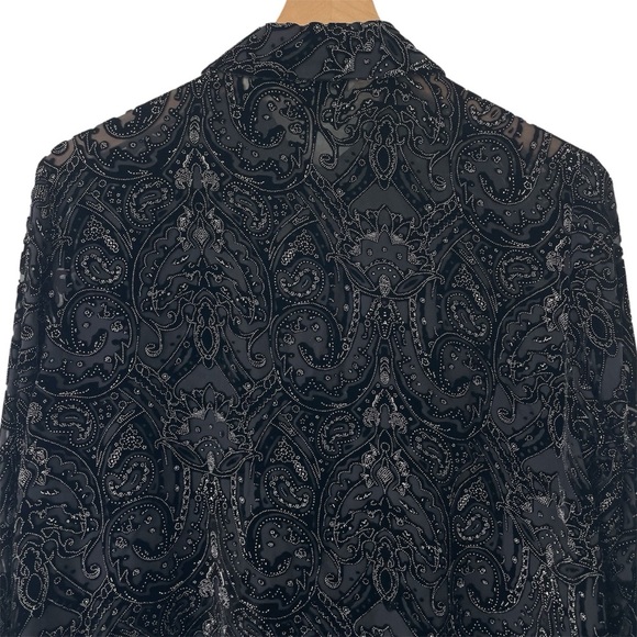 Laura Ashley VTG Button Top M Black Silk Velvet Burnout Witchy Whimsy Goth Vamp - Picture 8 of 16